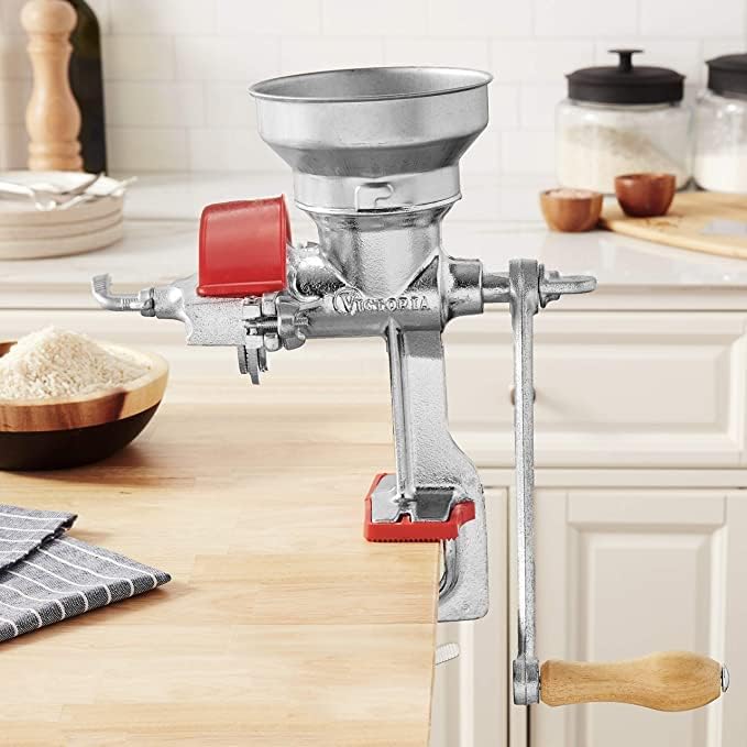 Victoria Manual Cast Iron Grain Mill with Low Hopper, Premium Corn-Grinding Mill and Grain Grinder, Made in Colombia