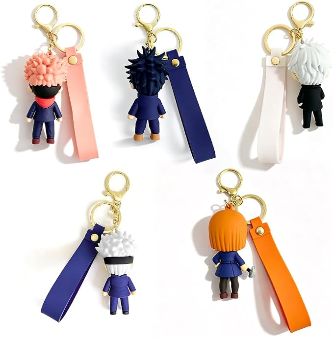 5Pcs JJK Anime Keychain Set, Fun Cartoon Figures Keyring, Collectible Pendant Keys Gift for Men Women Fans