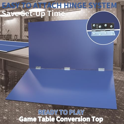 9ft Blue Mid-Size Ping Pong Conversion Top Foldable & Portable Table Tennis Table Top for Indoor Games（Blue）