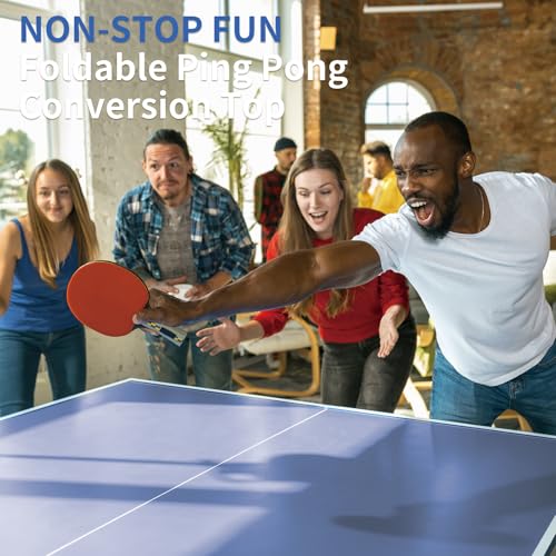 GOWE 9ft Blue Mid-Size Ping Pong Conversion Top Foldable & Portable Table Tennis Table Top for Indoor Games