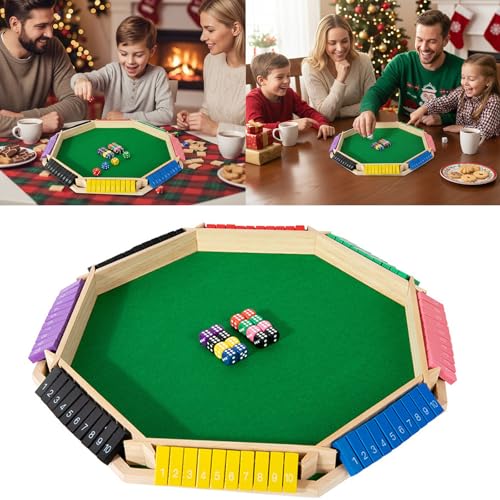 Shut The Box Game Wooden, 2-6 Players Shut The Box Dice Game, Wooden Board Table Math Game with 16 Dice, Close The Boxes Board Game Set for Classroom, Home, Party