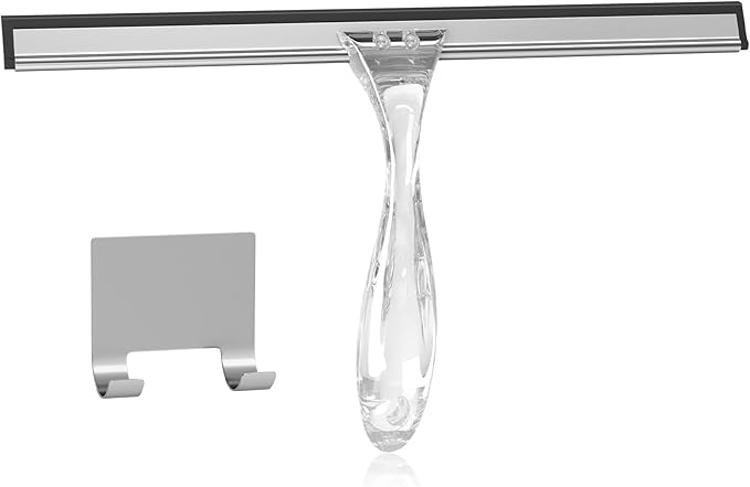 AmazerBath Squeegee for Shower Glass Door, Shower Squeegee for Glass Doors - All-Purpose Squeegee with Hook for Shower Doors, Windows, Mirrors, Tiles and Car Glass, 12 Inches - Clear