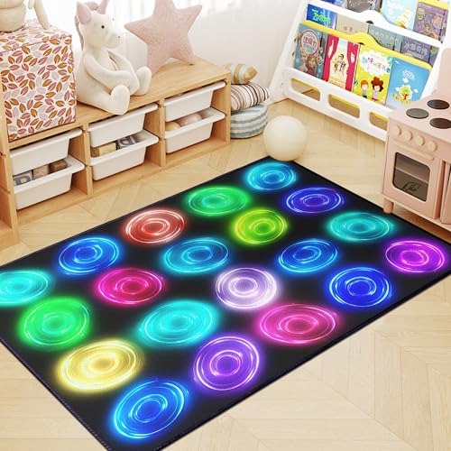 5'x 6'6" Circle Sampler Abstract Educational Area Rug for Kids Bedroom, Preschool, Classroom, Playroom, Home Learning Circular Pattern Washable Carpet,Black - color: Circle01, size: 5'x 6'6"