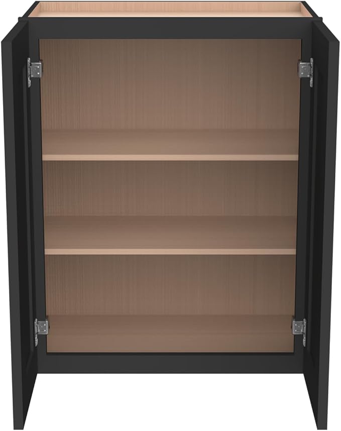 Wall-Mounted Cabinet – Solid Wood Shaker Style Medicine Cabinet with Adjustable Shelves & Soft-Close Doors for Bathroom, Kitchen, and Office Storage (Charcoal Black, 42" W x 12" D x 30" H)