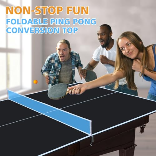 8Ft Black Mid-Size Ping Pong Conversion Foldable & Portable Table Tennis Table for Indoor Games Black Professional Indoor Games Durable