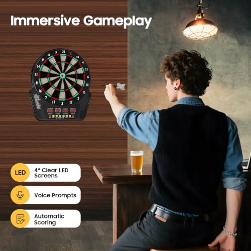 Electronic Dart Board Set 27 Games, Wall Mounted Soft Tip Dart Board with 243 Modes Supports 16 Players, Digital Dart-Boards for Adults with 4 LED Screens Voice Prompts & Automatic Counting
