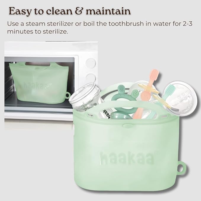 haakaa 360° Silicone Baby Toothbrush – 100% Soft Food Grade Silicone, BPA-Free, Suction Base, Safe for Babies 6 Months+, Gentle Gum and Teeth Cleaning for Infants, Gum Massager (Berry Red)