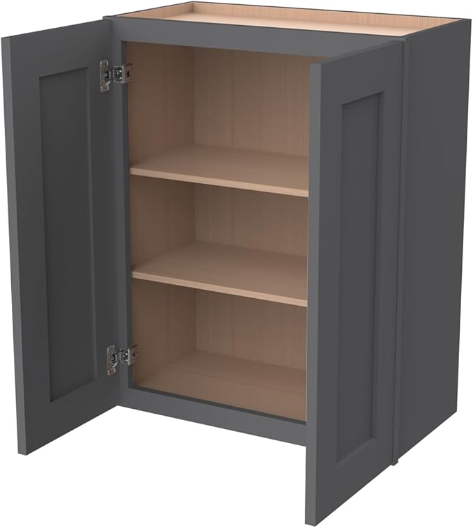 Wall-Mounted Cabinet – Solid Wood Shaker Style Medicine Cabinet with Adjustable Shelves & Soft-Close Doors for Bathroom, Kitchen, and Office Storage (Pebble Gray, 30" W x 12" D x 42" H)