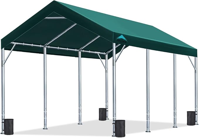 ADVANCE OUTDOOR 12x20 ft Heavy Duty Carport Potable Car Canopy Garage Party Tent Boat Shelter, Adjustable Height from 9.5 ft to 11 ft, Green