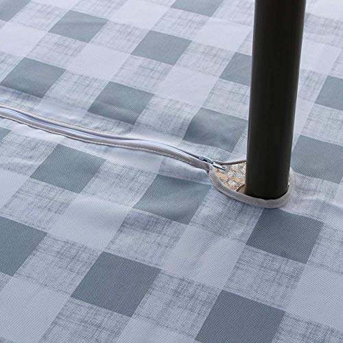 Melaluxe Spring/Summer Wrinkle-Free Waterproof Outdoor Tablecloth with Umbrella Hole and Zipper, Grey Checkered, 60-Inch-by-84 Rectangle - color: Grey Checkered, size: 60" x 84" (Rectangular)