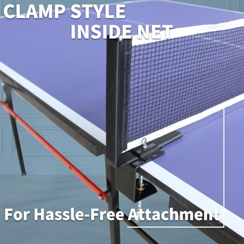 8ft Foldable Ping Pong Table Set, Mid-Size Portable Table Tennis Table with Net, Paddles & Balls, Indoor Outdoor Game Table for Home, Office, and Playroom