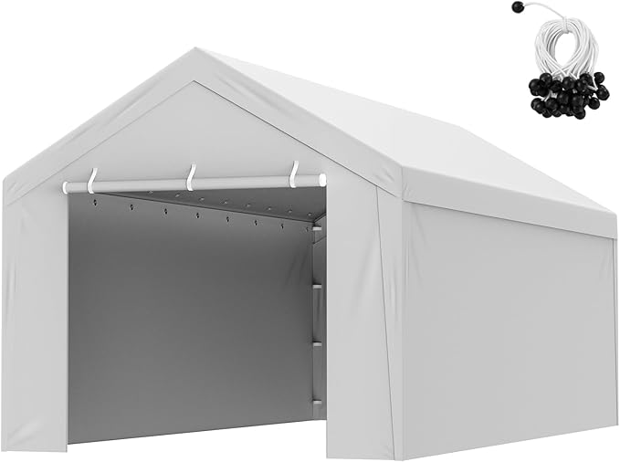 VEVOR Carport Replacement Canopy Cover Top + Side Wall 10 x 20 ft, Garage Tent Shelter Tarp Heavy-Duty Waterproof & UV Protected, Easy Installation with Ball Bungees,Grey (Frame Not Included)