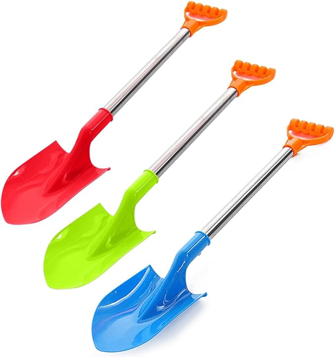Kids Stainless Steel Snow Shovel, Kids Snow Shovel Beach Shovels for Stainless Steel with Plastic Scoops and Handle 3PCS
