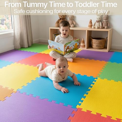 FlooringInc Baby Play Mat for Floor, Extra Large 2'x2' Foam Floor Tiles for Kids, Soft Interlocking Puzzle Mat, 1/2 Inch Thick, Non-Toxic EVA (Rainbow, 30 Tile Pack, 120 Sq Ft) - size: 30 Tile Pack