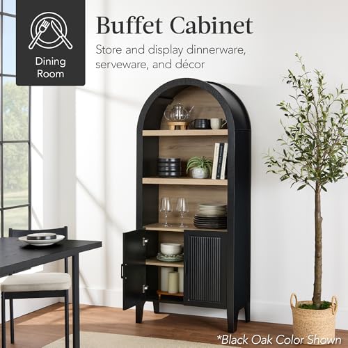 Best Choice Products 72" Tall Arched Pantry Cabinet w/Reeded Doors, 5-Tier Bookshelf, Armoire, Hutch, Bookcase, Storage Cabinet w/Adjustable Shelves, for Dining Room and Livingroom - Walnut - color: Large - Walnut