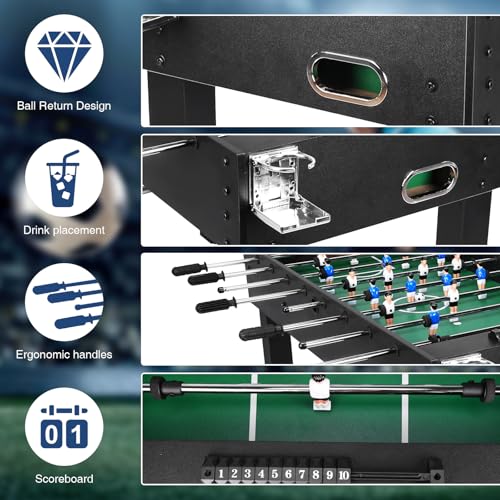 Foosball Table for Kids and Adults, Game Room Soccer Game Table w/Balls, Cup Holders, Ergonomic Handles,Wear Resist Heavy Duty Soccer Gaming Desk Reusable for Friends and Family Playing