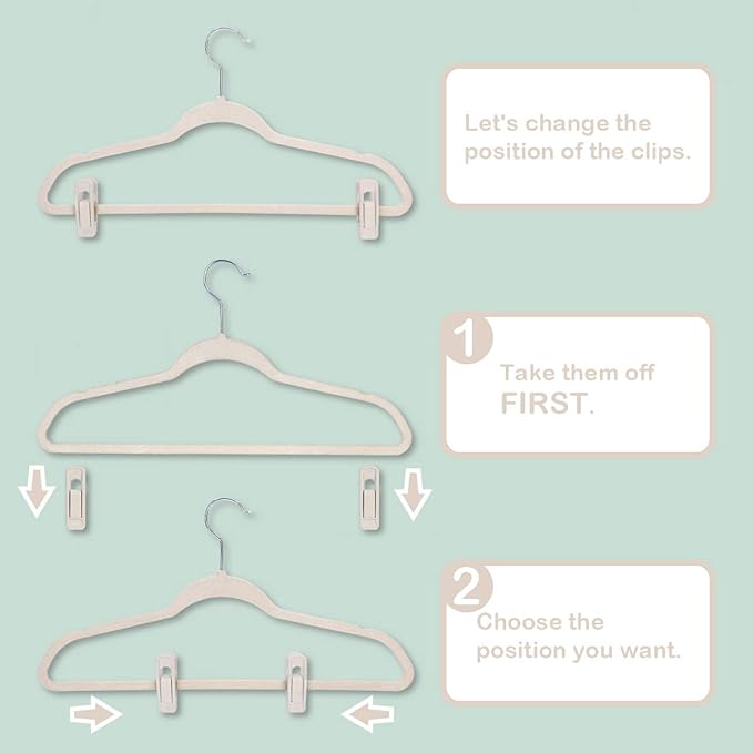 Trgowaul Velvet Hangers Clips, Pants Hangers Velvet Clips, Strong Finger Clips Perfect for Thin Velvet Hangers (60pc, Beige)
