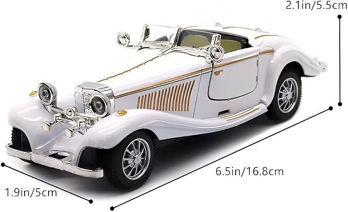 1:28 Scale Pullback Diecast Metal Antique Classic Model Cars Collectible Toy Gifts (White,Length 6.5in/16.8cm)
