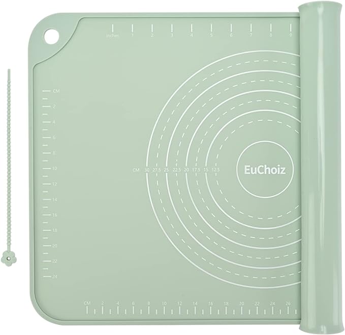 Silicone Pastry Mat 20"*16" Extra Thick Non Stick Baking Mat Food Grade Silicone Dough Rolling Bake Mat with Edge Heightening Green