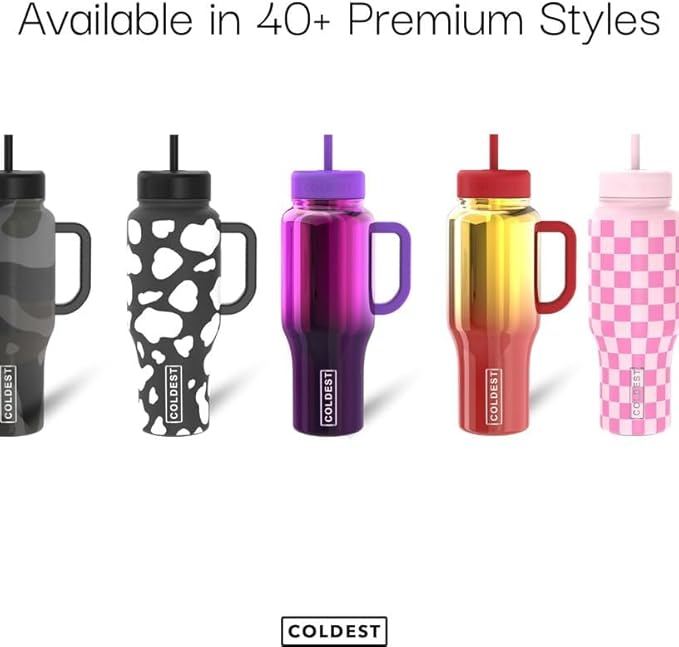 Coldest Tumbler with Handle and Straw - 100% Leak Proof Insulated Tumbler with Lid and Straw (3 Lids) - Stainless Steel Tumblers for Women & Men - Cup Holder Friendly Base, 46 oz (Red Dress)