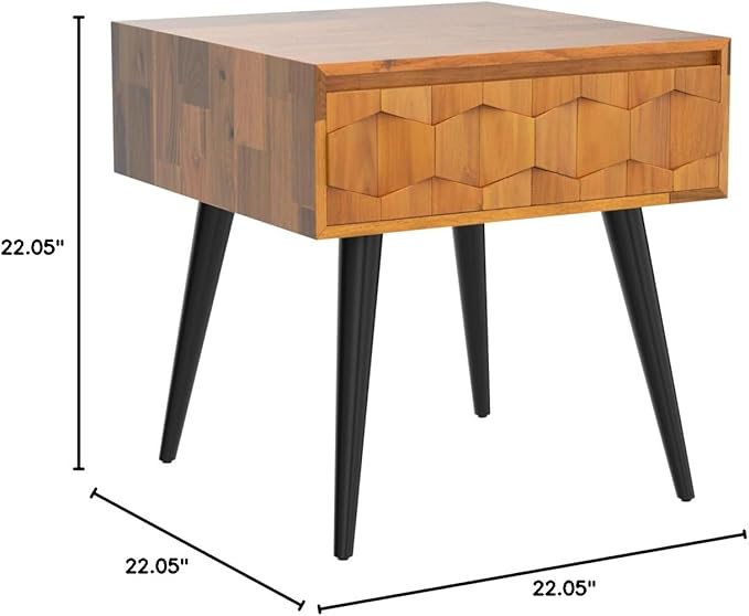 Bme Georgina Solid Wood Nightstands with Drawers - Fully Assembled Rustic Geometric Pattern Bedside Cabinet - Mid Century Modern Side Table for Living Room, Bedroom
