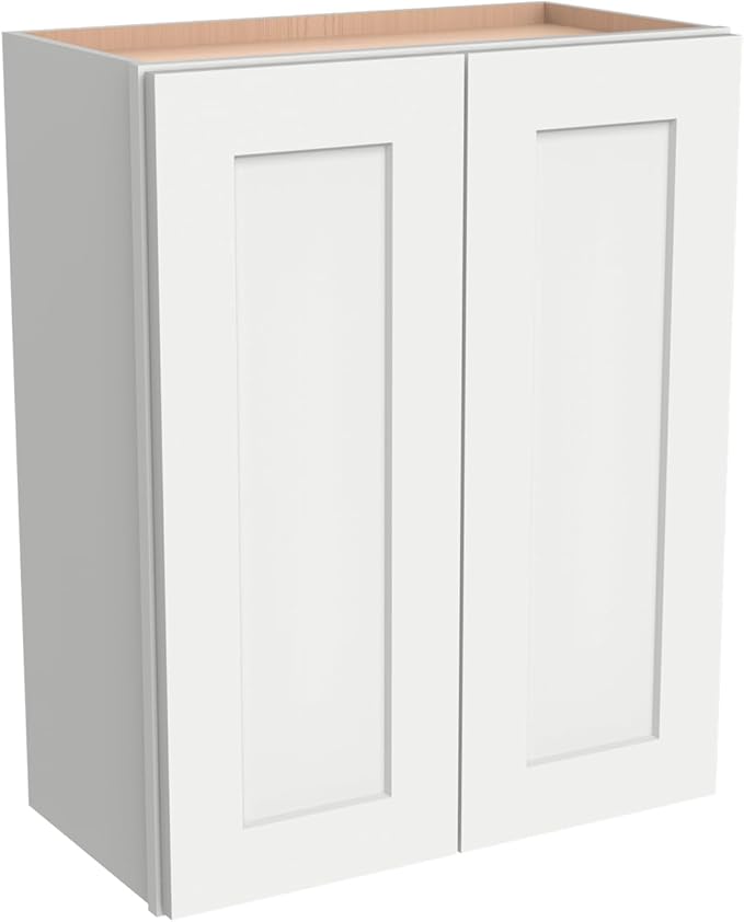 Wall-Mounted Cabinet – Solid Wood Shaker Style Medicine Cabinet with Adjustable Shelves & Soft-Close Doors for Bathroom, Kitchen, and Office Storage (Origami White, 24" W x 12" D x 36" H)