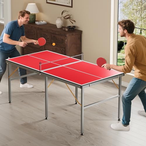 Garvee Foldable Portable Ping Pong Table 6x3 ft, Professional Indoor/Outdoor Table Tennis Game Set with Net, 2 Paddles & 3 Balls for Backyard, Garage, Party, Family Games, No Assembly Required