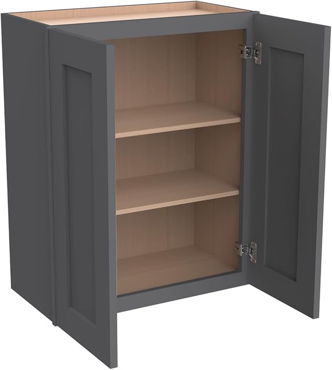 Wall-Mounted Cabinet – Solid Wood Shaker Style Medicine Cabinet with Adjustable Shelves & Soft-Close Doors for Bathroom, Kitchen, and Office Storage (Pebble Gray, 33" W x 12" D x 30" H)