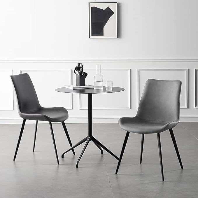 Dining Chairs Set of 2, Modern Kitchen & Dining Room Chairs, Upholstered Faux Leather Cushion Seat and Sturdy Metal Legs (2 Grey Chairs)