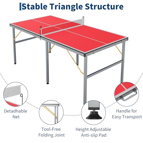 Portable Ping Pong Table,Table Top Ping Pong Set,6' x 3' Professional Indoor/Outdoor Table Tennis Set with Net, 2 Paddles & 3 Balls, Quick Assembly, for Adults, Teens, Family Game Room
