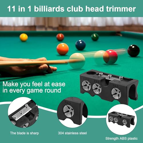 11-in-1 Pool Cue Tip Shaper, Upgraded Billiard Tool with Spare Blade & Wrench, Durable Table Accessories for Repair and Shaping Cue Tips