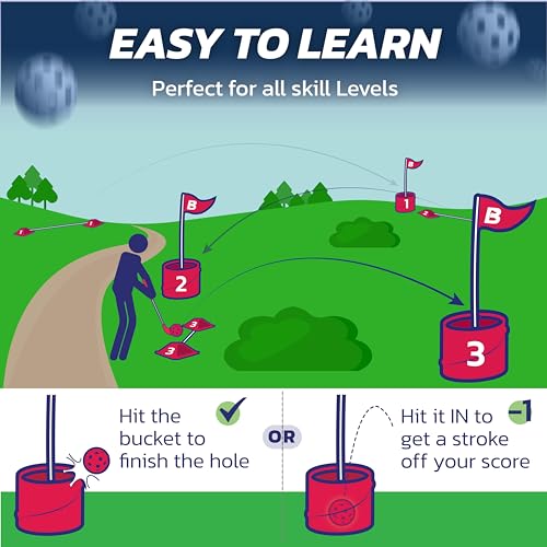 bucketgolf 9 Hole Bundle with Clubs - Outdoor Golf Game for All Ages, Adults, Kids, Family. Play Golf Anywhere, Yards, Beach, Park, Backyard. (4 Clubs (3 RH + 1 LH)) - size: 4 Clubs (3 RH + 1 LH)