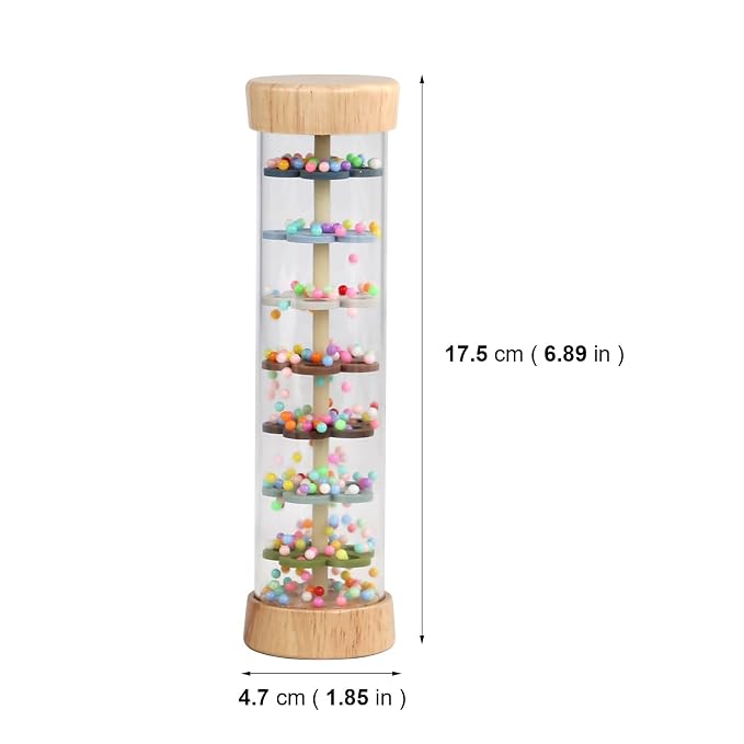WODI Wooden Baby Rattle Rainstick Rainmaker Montessori Musical Toy for Infants Toddlers Newborns 0-3-6-9-12 Months Sensory Development