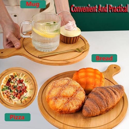 Pizza Serving Board Tray Set of 8, Wooden Lightweight Handles, Up to 13 Inches, Pizza Making Storage, Perfect for Parties and Gatherings,Light Brown,10inch