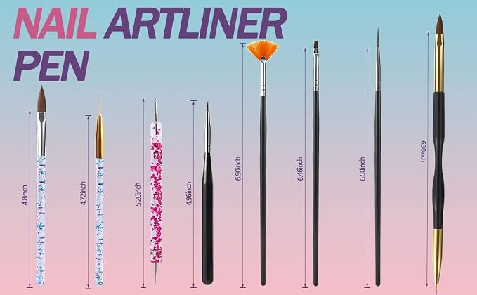 Artdone 31pcs Nail Art Brushes, Nail Art Tool Set, Dotting Tools, Dust Brush,Striping Brushes for Long Lines, Drawing Pen For Gel Polish Design supply