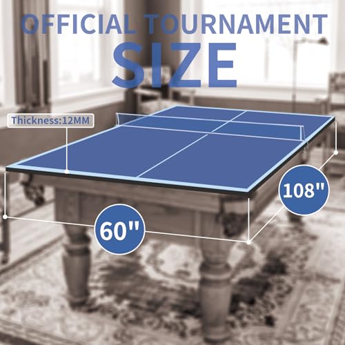 GOWE 9ft Blue Mid-Size Ping Pong Conversion Top Foldable & Portable Table Tennis Table Top for Indoor Games