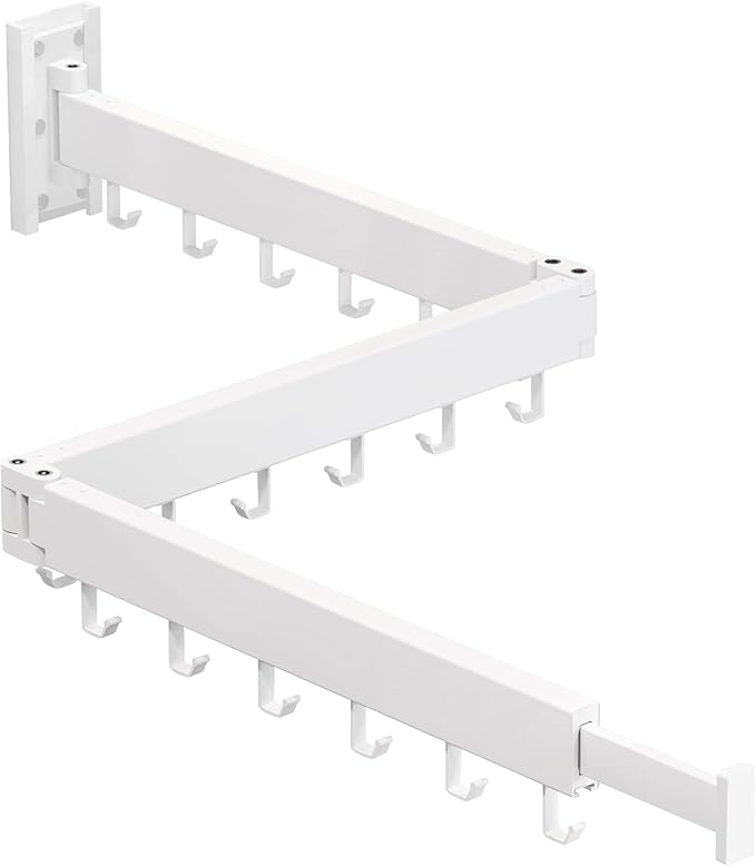 Clothes Drying Rack,Laundry Drying rack,Wall Mounted Clothes Rack,Clothes Hanging Rack,Laundry Rack Wall Mount,Folding Retractable Collapsible Drying Rack Clothing (Three-Poles,J Hooks,White)
