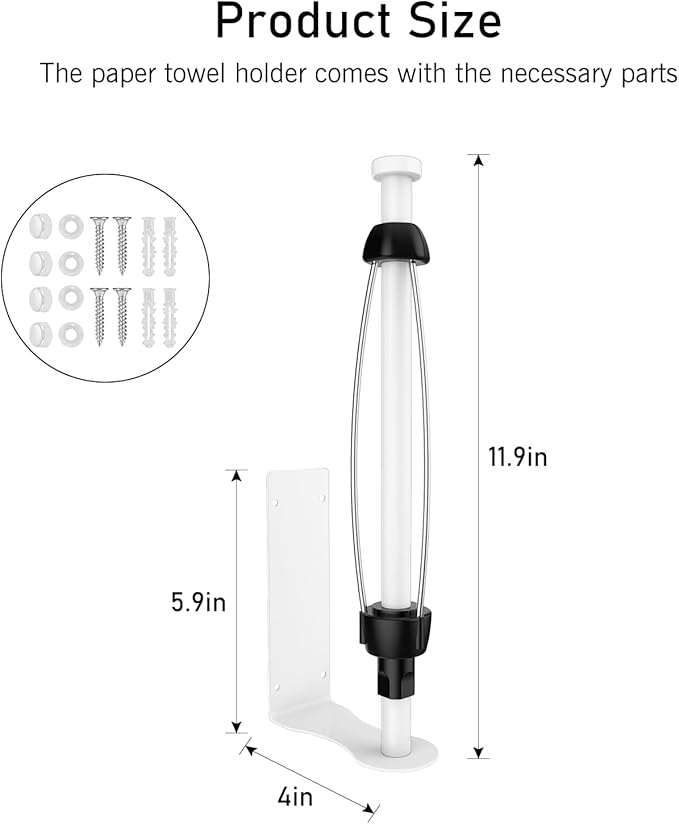SetSail Paper Towel Holder, Paper Towel Holder Under Cabinet with Adjustable Damper Easy Tear Wall Mount Self-Adhesive or Drilled for Kitchen Bathroom, White