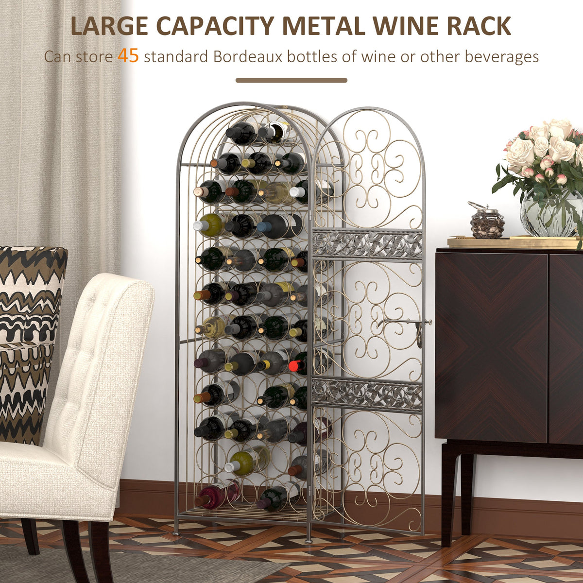 45 Bottle Wrought Iron  Rack Jail with Lock - Antique Bronze