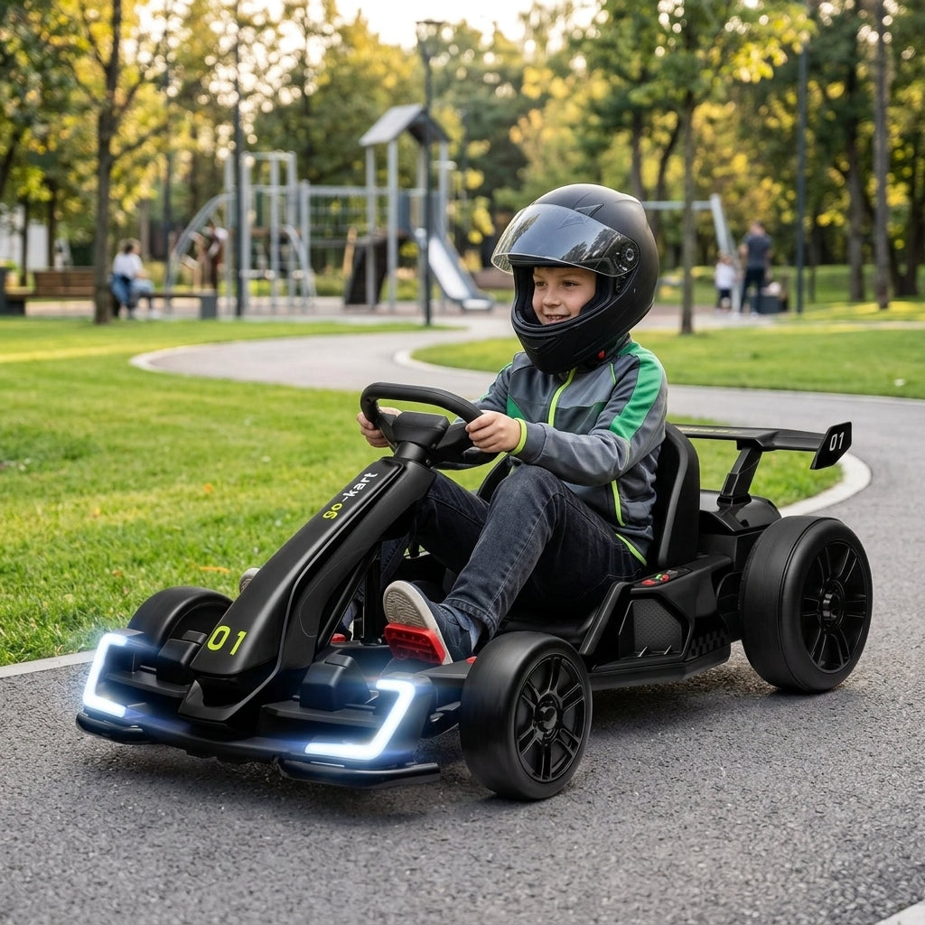 24V 7.5 MPH Electric Go Kart with Adjustable Seat, Slow Start, Black