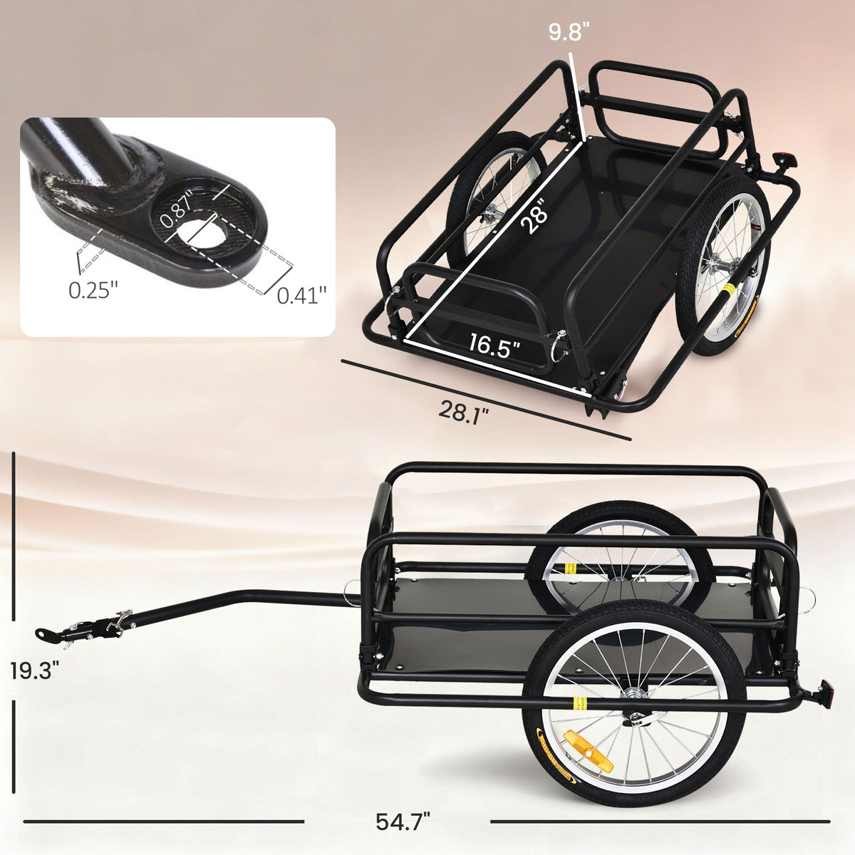 Bike Trailer, Foldable Bicycle Trailer with16 Inch Pneumatic Tire, Universal Coupler, Black