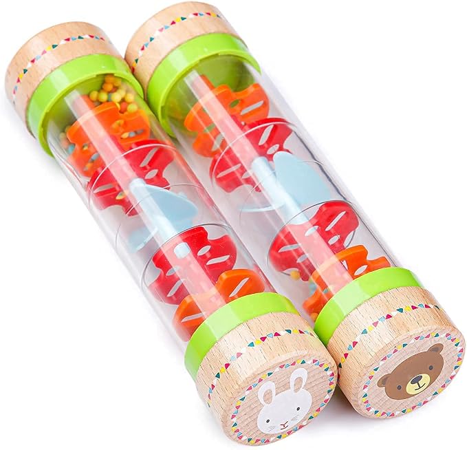 BIUWING Rainmaker Rain Sticks, Mini Wooden Musical Shake, Beaded Raindrops - Turn Over and Watch The Colorful Beads Flow Down The Tube as It Creates The Soothing Sound of Rain