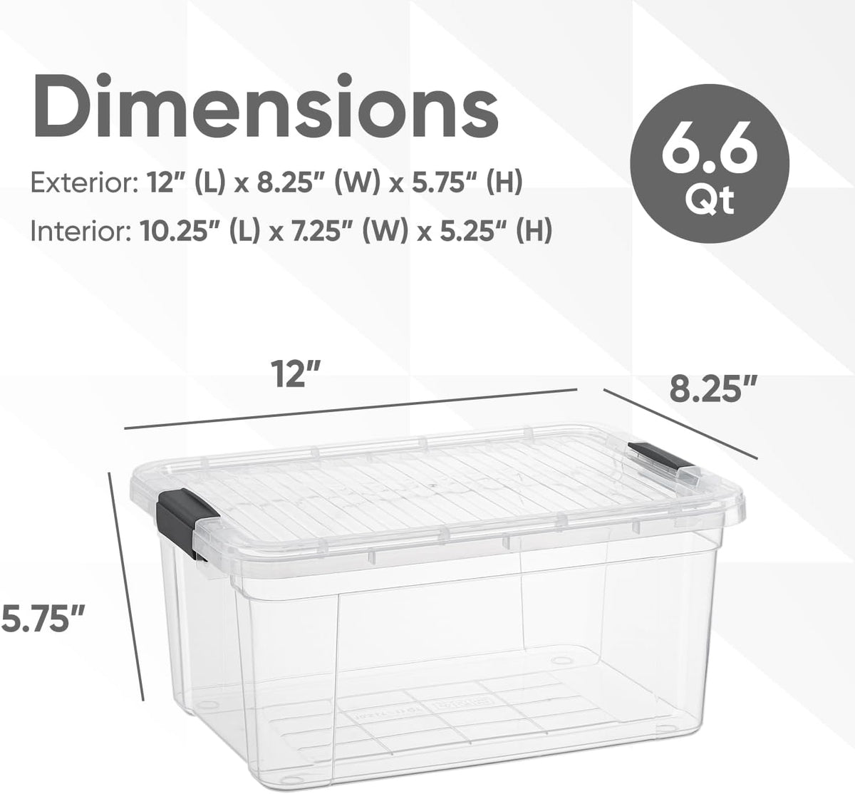 Superio Clear Storage Boxes with Lids, 6.75 Quart Plastic Container Bins for Organizing, Stackable Crates, BPA Free, Non Toxic, Odor Free, Organizers for Home, Office, School, and Dorm