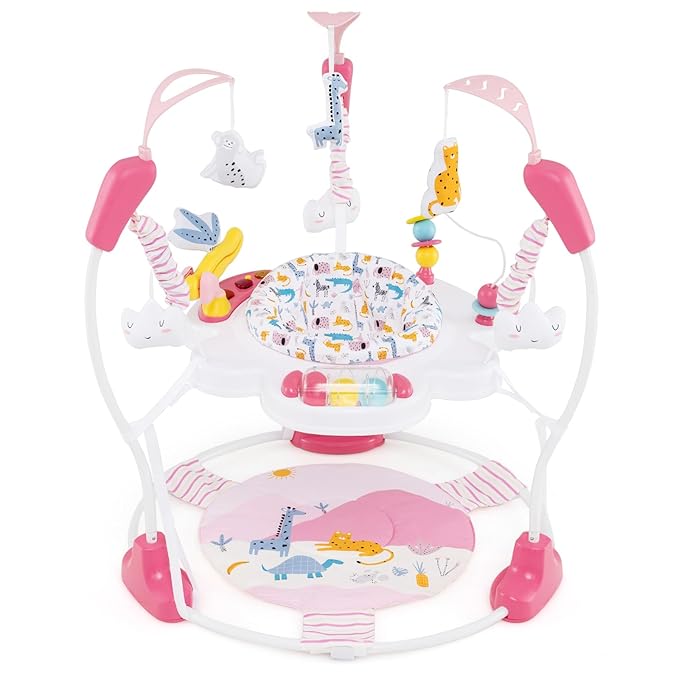 INFANS Baby Activity Center, 3 in 1 Play Center Jumpers and Bouncers with Music, Lights, Interactive Toys, 360°Rotating Seat, 3 Adjustable Heights, Exersaucer Learning Toys for Baby 6-12 Months (Pink)