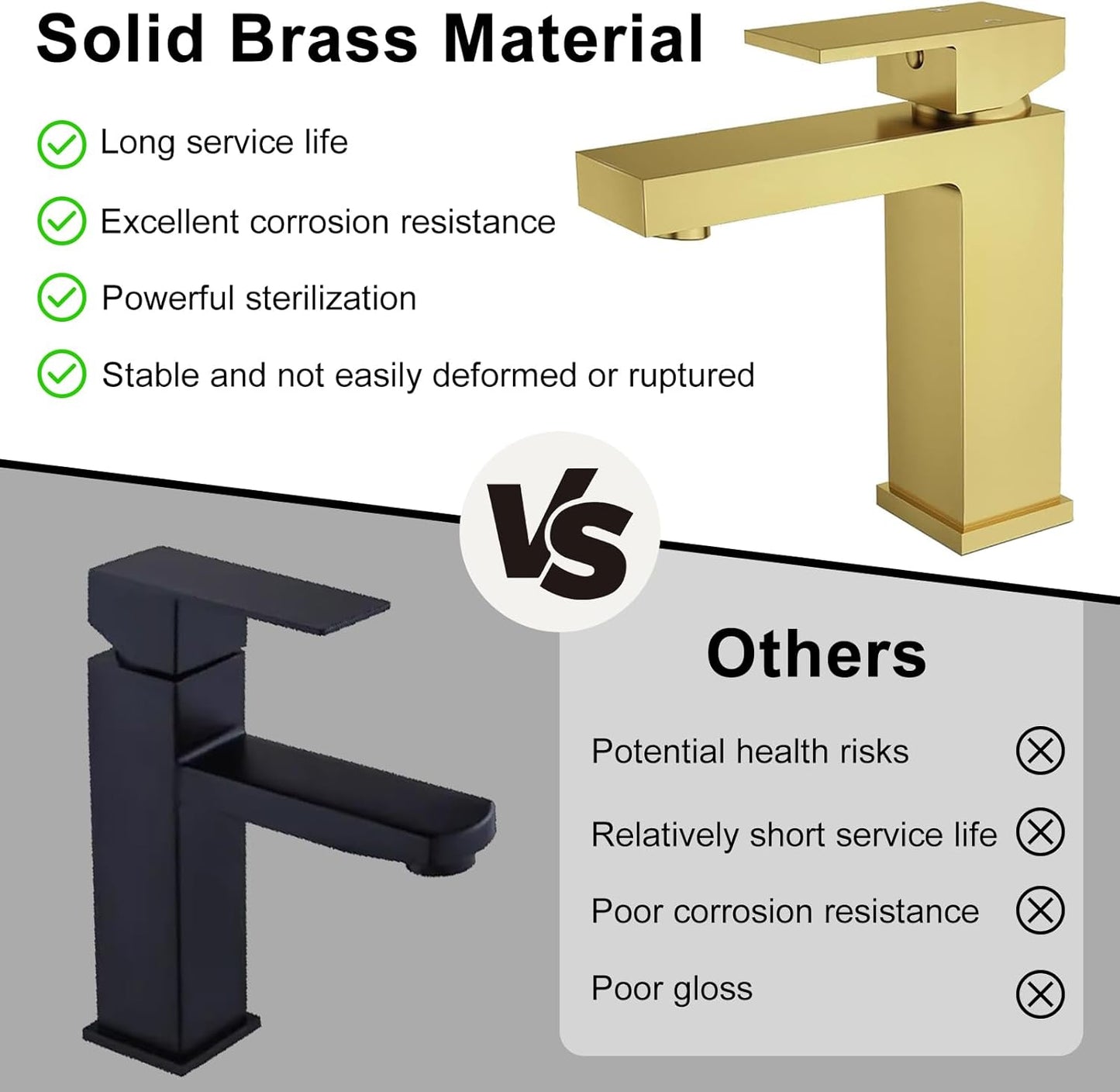 Solid Brass Bathroom Faucet, Gold Bathroom Faucet 1 Hole,CEC & cUPC Certified Lead-Free Single Hole Vanity Gold Faucet with Two Flexible Hoses & Pop Up Drain Stopper