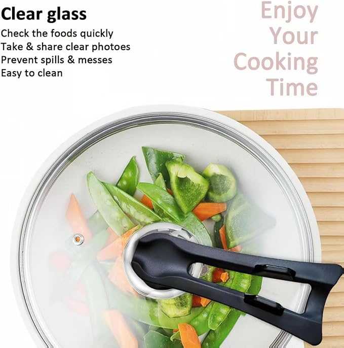 Glass Lid For Pots, Pans and Skillets, Round Tempered Clear Glass Cover Replacement with Steam Vent, Heat Resistant Handle, 11″, 12″, 12.5″, 13.5″ And 14″,14 Inch Fit Inner dia 14.1″-14.5″
