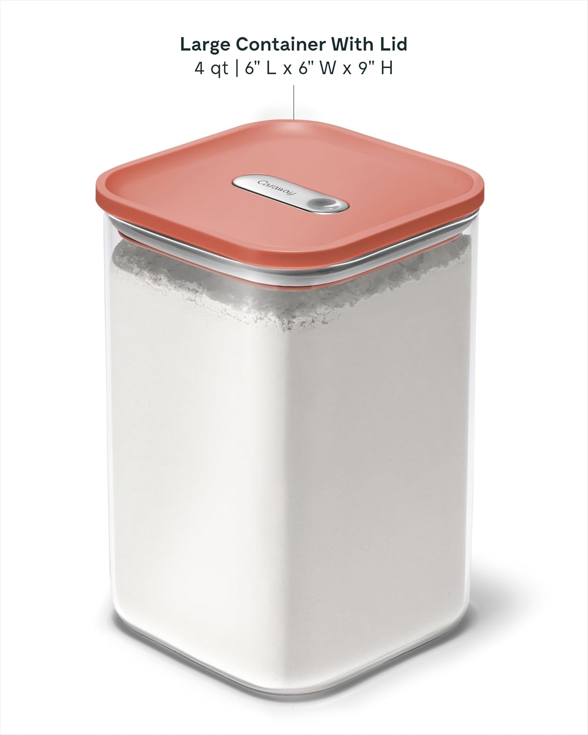 Caraway 4qt Glass Airtight Food Storage Container with Lid – Non-Toxic, BPA-Free Kitchen Storage Container – Stackable, Space-Saving Airtight Container for Dry Goods and More - Perracotta