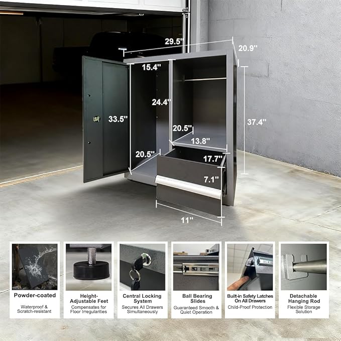 Ultimate Garage Storage System Set with Rolling Tool Cabinet, Free-Standing Design