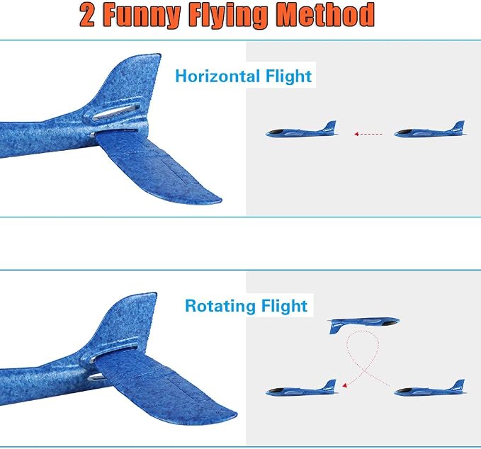 BooTaa 4 Pack Airplane/Flying Toys, 17.5" Large Throwing Foam Plane/Gliders, 2 Flight Mode, Birthday Gifts for Girls Kids 3 4 5 6 7 8 9 10 11 12 Year Old Boys,Outdoor Sport Game Toys