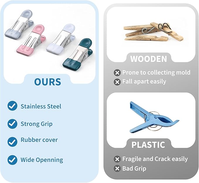 Clothes Pins Heavy Duty Out Door 30 Pack,Chip Clips 2.17 Inch, Bag Clips, Clothespins,Chip Clips Bag Clips Food Clips for Laundry, Bag Clips for Food Clips for Hanging Stainless Steel(Dark Green)